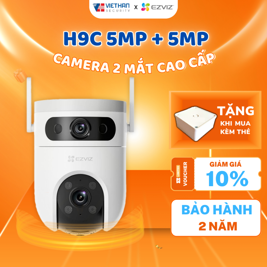 Camera Wifi Ngoài Trời 2 Mắt EZVIZ H9C 3MP/5MP, Quay Quét 360°, AI Thông Minh, Phát Hiện Người & Xe 
