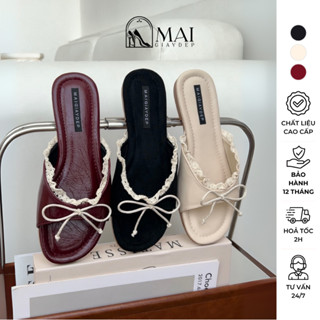 [CÓ BIGSIZE 35-41] Dép nữ bản quai viền ren đính nơ mũi tròn, chất da mềm tiểu thư - ROSY | MAIGIAYDEP