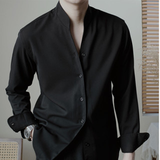  Áo Sơ Mi Cổ Trụ Tối Giản Minimal Dáng Suông Basic Sang Trọng NOIRWEAR TOP 015 