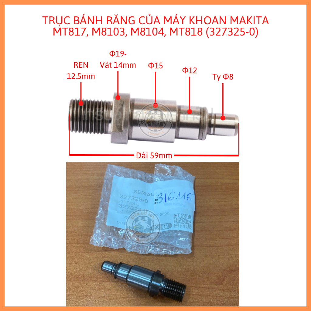 Cốt nhông - Trục bánh răng máy khoan Makita M8103B, M8104B, MT817, MT818 (327325-0)