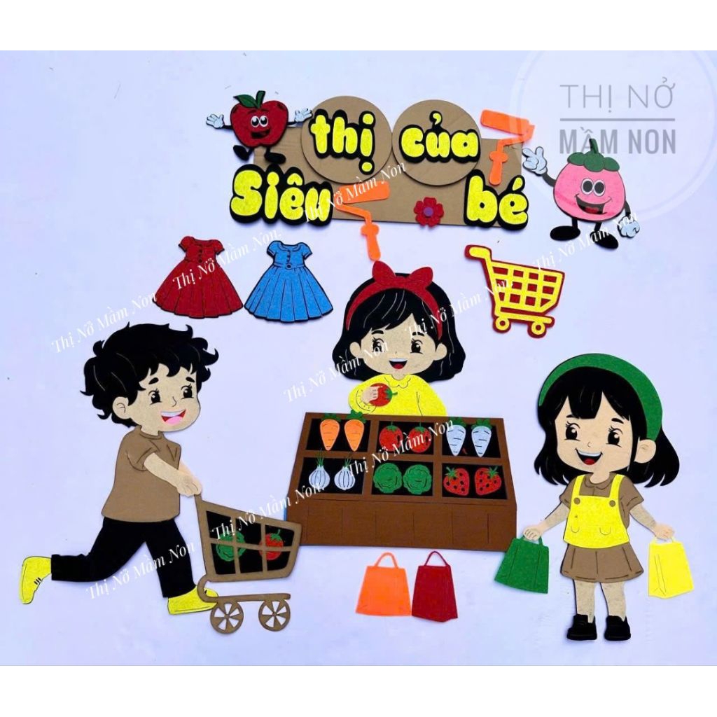 steam - siêu thị mini tranh góc bìa carton 3 lớp mầm non