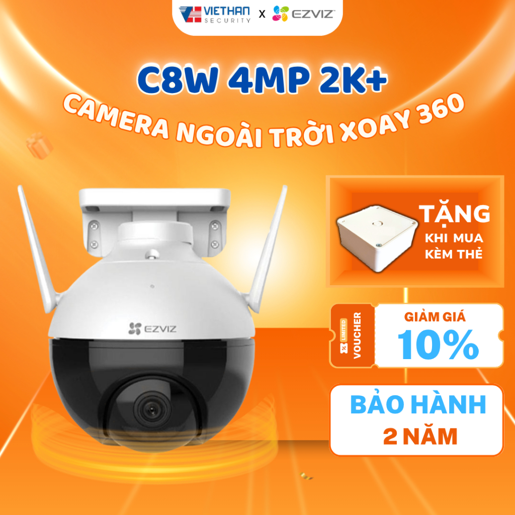 Camera Wifi EZVIZ Ngoài Trời C8W 4M 2K Quay Quét 360 độ, Đàm Thoại 2 Chiều, Ban Đêm Có Màu, BH 24TH