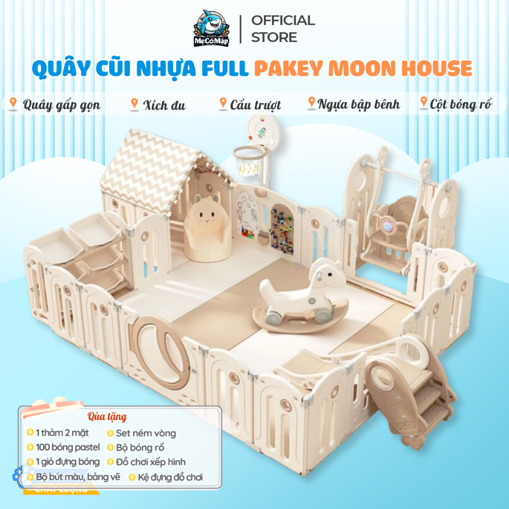 Bộ Quây Cũi Nhựa Full PAKEY Moon House Đa Dạng Trò Chơi Thú Vị Cho Bé, Quây Nhựa Dày Dặn Bảo Hành 1 
