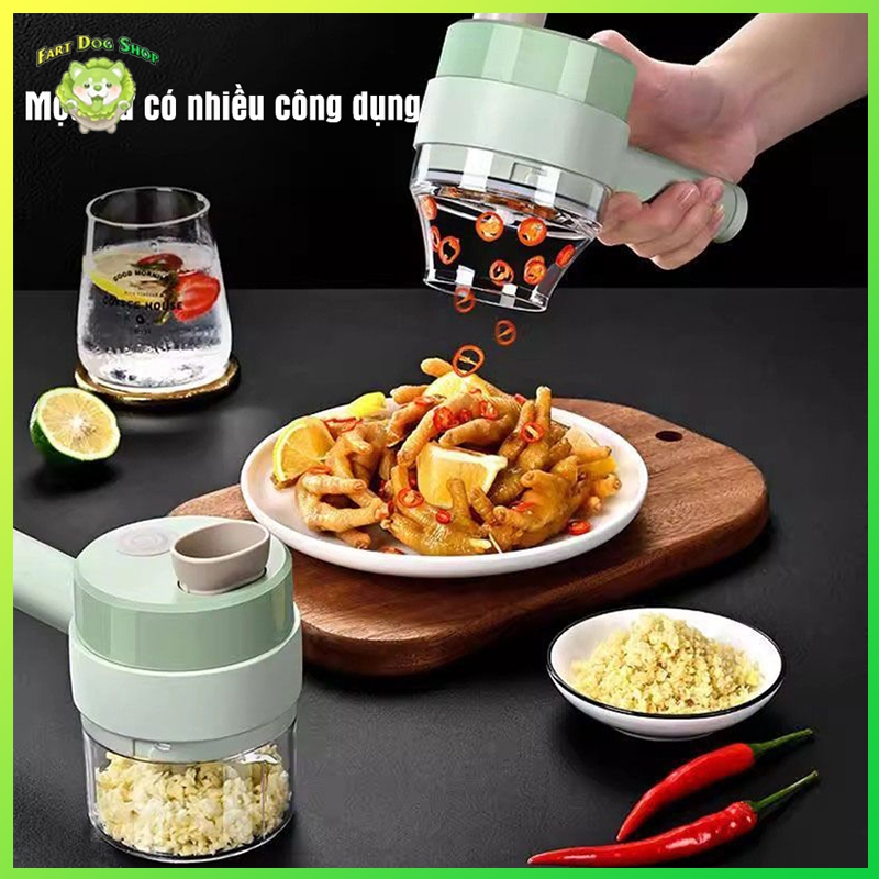 Máy thái rau củ quả tỏi ớt đa năng 200ml - Cầm tay sạc điện, thái lát siêu nhanh | Hàng cao cấp