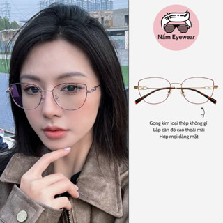 Kính mắt mèo kim loại ngăn tia UV Ánh sáng xanh cho mặt tròn to vuông Nấm Eyewear 93118