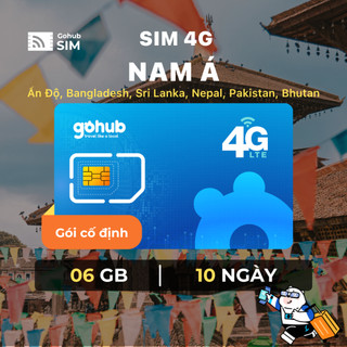 SIM Nam Á (Nepal, Pakistan, Bhutan...) 4G - Gói cố định (06 GB /10 ngày ) - Gohub tặng kèm que chọc SIM