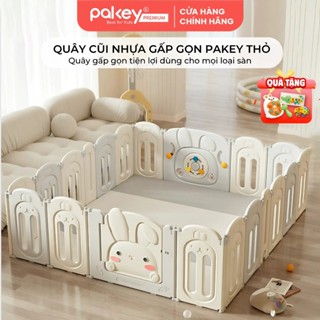 Quây Cũi Nhựa Gấp Gọn Cao Cấp PAKEY Thỏ Tặng Kèm Chong Chóng & 100 Bóng Pastel, Quây Chơi Cho Bé An Toàn