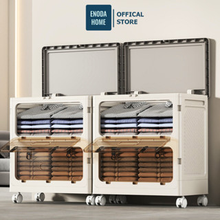 Hộp Nhựa Đựng Đồ Đa Năng ENODA HOME Cỡ Lớn, Thùng Đựng Quần Áo Gấp Gọn Có Nắp Đậy, Cửa Trong Suốt, Có Bánh Xe Q043