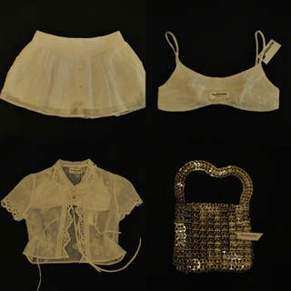  Kuchimachic - Áo sơ mi ren trắng buộc dây  Chân váy trắng ren form chữ A chất liệu tơ phối ren mã KUA250607 