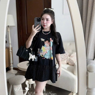 váy nữ sang chảnh,váy tiểu thư sang chảnh MẪU MỚI RA MẮT đầm cotton in hình phối niw duy băng ke111