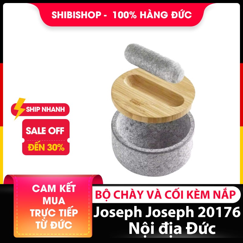 Bộ chày cối Joseph Joseph 20176 Dash Pestle & Mortar with Bamboo Lid - Granite (kèm nắp tre)