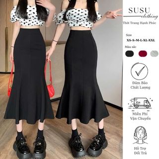  Chân váy đuôi cá Susuclothing dáng dài midi 2 lớp được ghép bởi 8 mảnh thanh lịch Đuôi Cá 85 