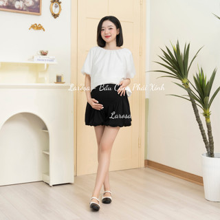 Quần Short  Bầu Larosa Dáng Bí Phồng Mẫu Mới 2025 Chất Đũi Mềm Mát 2 Lớp Có Đáp Bụng Cạp Chun Co Giãn Thoải Mái LA2Q