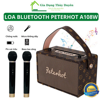 Loa Karaoke Bluetooth Peterhot A108W Kèm 2 Micro Không Dây Chống Hú Âm Bass Mạnh Mẽ Bảo Hành 2 Năm