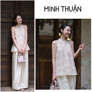 Set áo yếm óng ả MẠC SƯƠNG chất voan thêu cao cấp phù hợp đi du lịch, đi chơi, chụp ảnh -  Áo Dài Minh Thuận