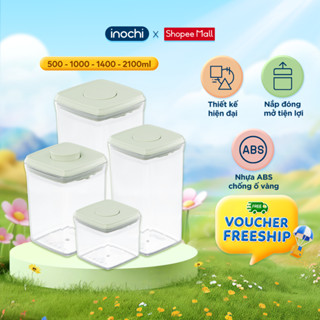 Hộp đựng thực phẩm khô Hokkaido Inochi dung tích 500-1000-1400-2100ml, trong suốt có nắp tiện lợi