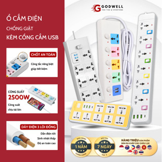 Ổ Cắm Điện USB Đa Năng Cao Cấp Chống Giật Dây Dài 4m Công suất 2500W, 2 Cổng Cắm USB Có Chốt An Toàn
