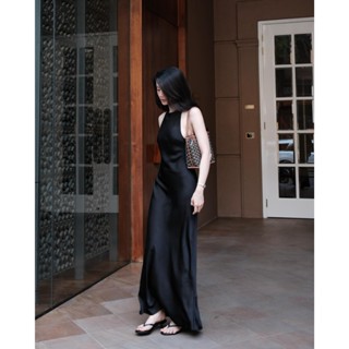  Đầm lụa Váy lụa cổ viền Váy lụa dáng dài Hàn Châu 1 lớp không mút ngực 