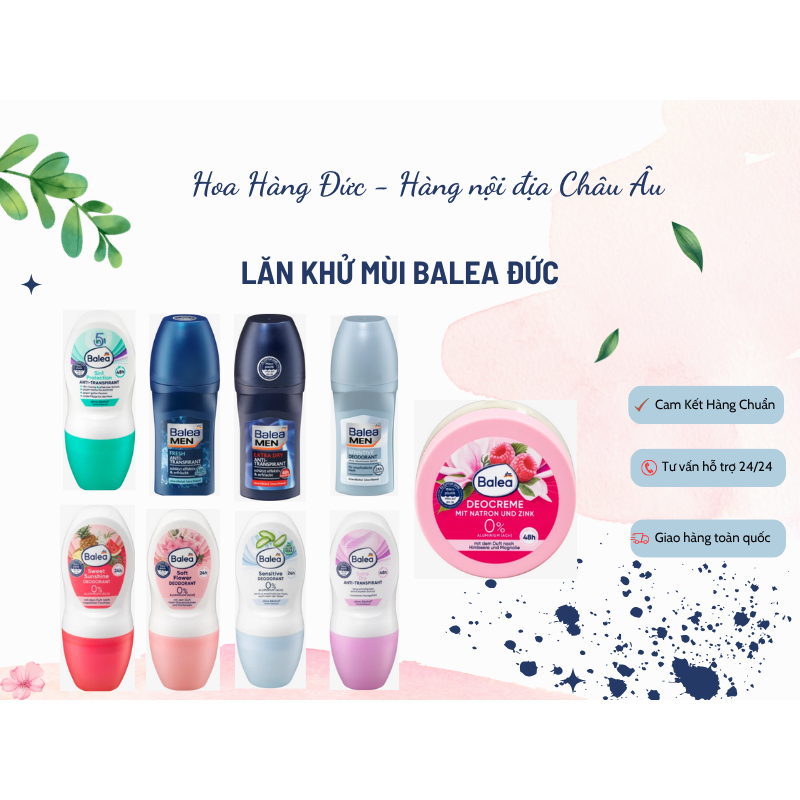 Bộ Kem khử mùi hôi nách Balea Deocreme, lăn khử mùi Balea Đức - Date mới Đủ Bill