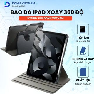 Bao Da iPad Xoay 360° Hybrid Slim Donie Vietnam – Case iPad Có Khe Sạc Bút, Mỏng Nhẹ, Dành Cho iPad Gen/Air/Pro P07