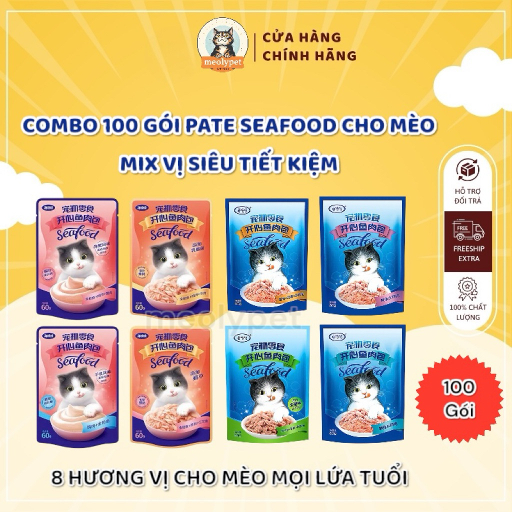 [HOẢ TỐC] COMBO 100 GÓI PATE SEAFOOD DÀNH CHO MÈO SIÊU TIẾT KIỆM