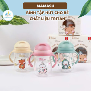  Bình Tập Hút Nước Misan Chống Đổ Cho Bé Ăn Dặm - Bình Tập Uống Tritan Cao Cấp Chống Sặc Chia Vạch 300Ml Ống Hút Mềm 