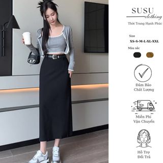Chân váy chữ A dáng dài midi cao cấp lưng cao có túi có lót xẻ sau chất vitex che khuyết điểm A82 SuSu clothing