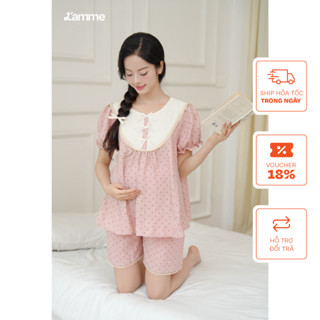 Bộ đồ ngủ bầu, bộ mặc nhà Icy họa tiết chấm bi trẻ trung phối yếm chất liệu đũi mềm mại, thoáng mát thiêt kế by L'AMME