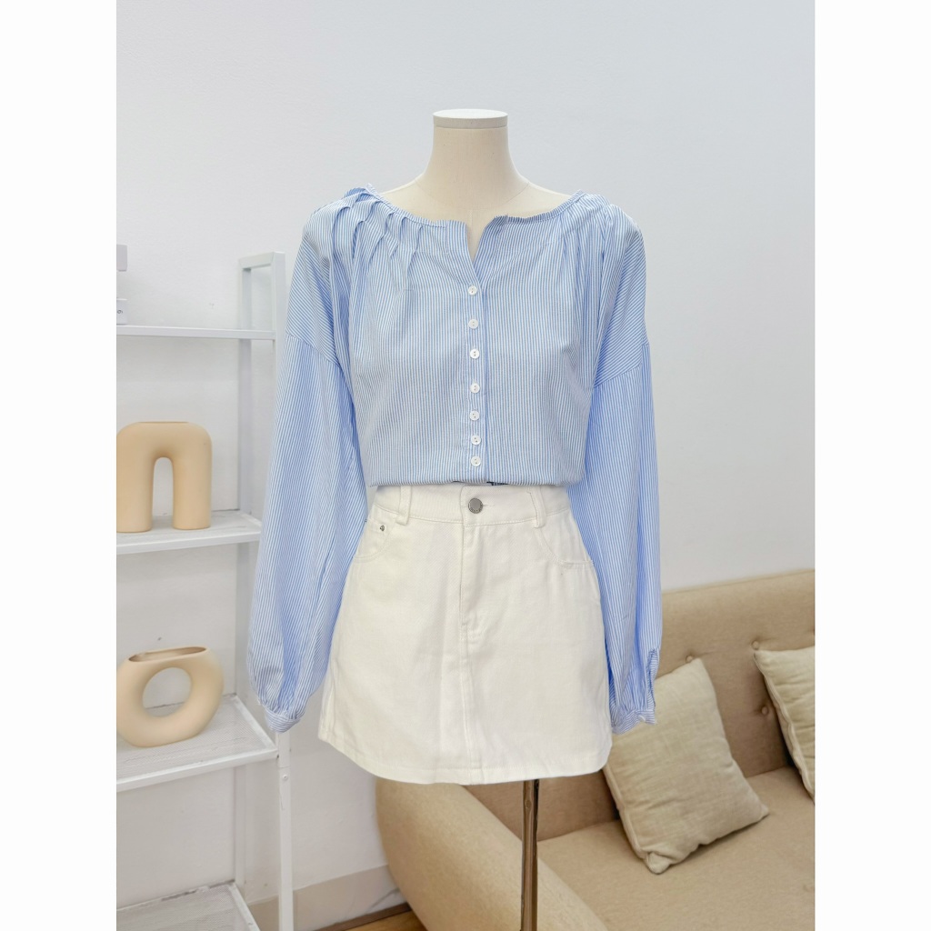 Áo Sơ Mi Nữ Dài Tay Kẻ Sọc Basic Cổ Tàu Freesize Dễ Phối Đồ Thời Trang Trẻ Trung - 29feb.closet - A555 | BigBuy360 - bigbuy360.vn