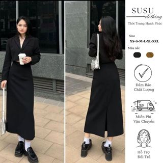 Chân váy chữ A dáng dài maxi có túi 2 bên có lót bên trong dài 82cm A82 kèm đai da SuSu clothing