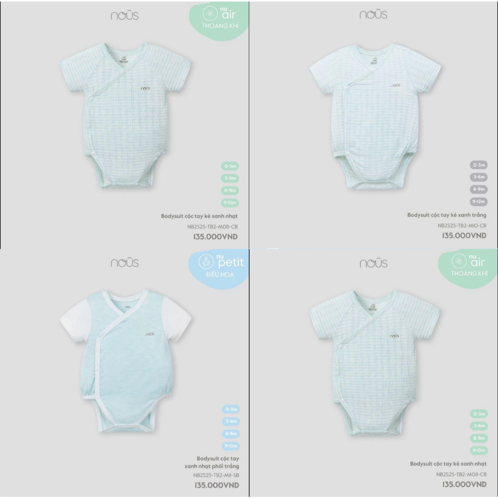 Bodysuit cộc tay Nous cho bé yêu/Nous Bộ Bodysuit Cộc Tay Đáng Yêu Cho Bé Trai, Bé Gái mềm mịn ,thoá