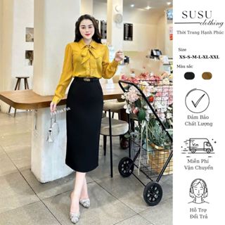  SuSu clothing Chân váy suông dáng dài qua gối trẻ trung hot trend có túi có lót A82 kèm đai da 