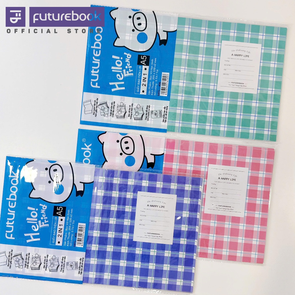Giấy BaoTập học sinh OUTLET FUTUREBOOK size A5 Set 5 tờ/ xấp bao tiện Lợi 2 in 1