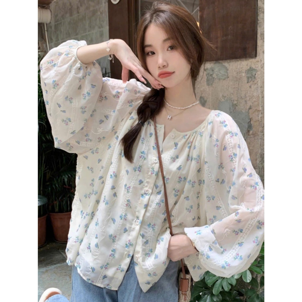 Áo sơ mi Bigsize, áo kiểu bigsize babydoll hoa nhí thêu 55-85kg Yung Bigsize top women