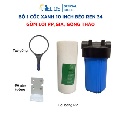 Bộ cốc lọc xanh 10 inch béo ren 34 cho lọc đầu nguồn - Lọc PP - UDF - CTO