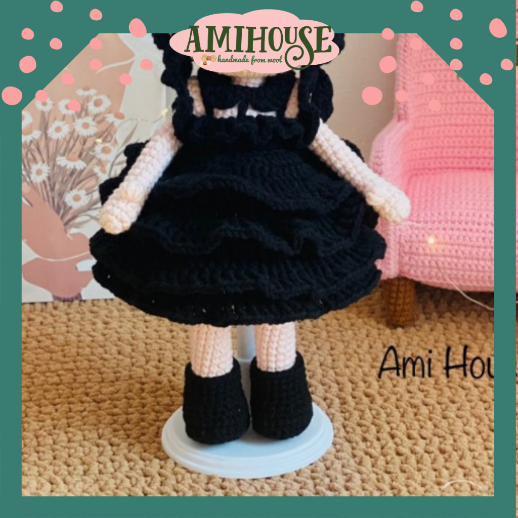 Quần áo của Wednesday và Enid, Đầm váy và phụ kiện cho búp bê len handmade, Phụ kiện len cho búp bê