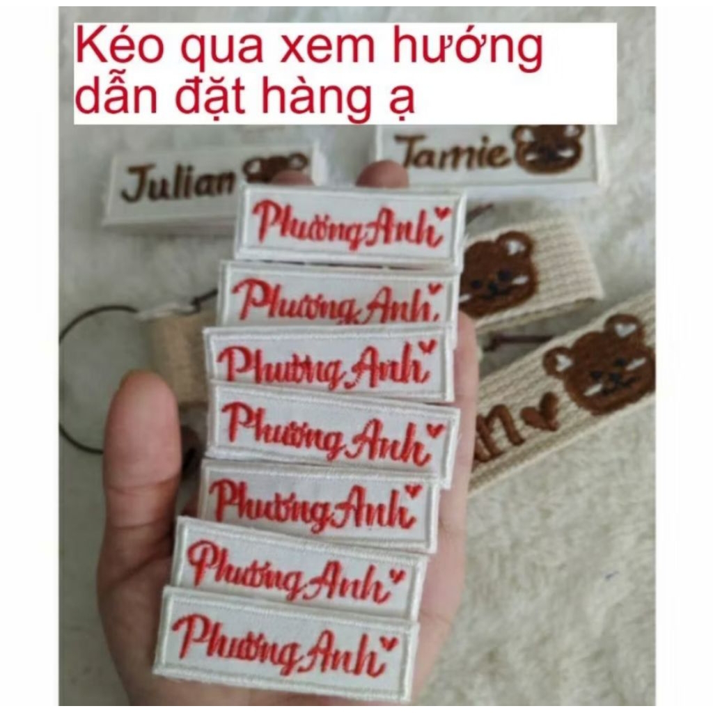 Set 5 Bảng tên thêu cho bé dùng để may/ủi vào áo, quần, cặp, mền, gối .v..v link 1