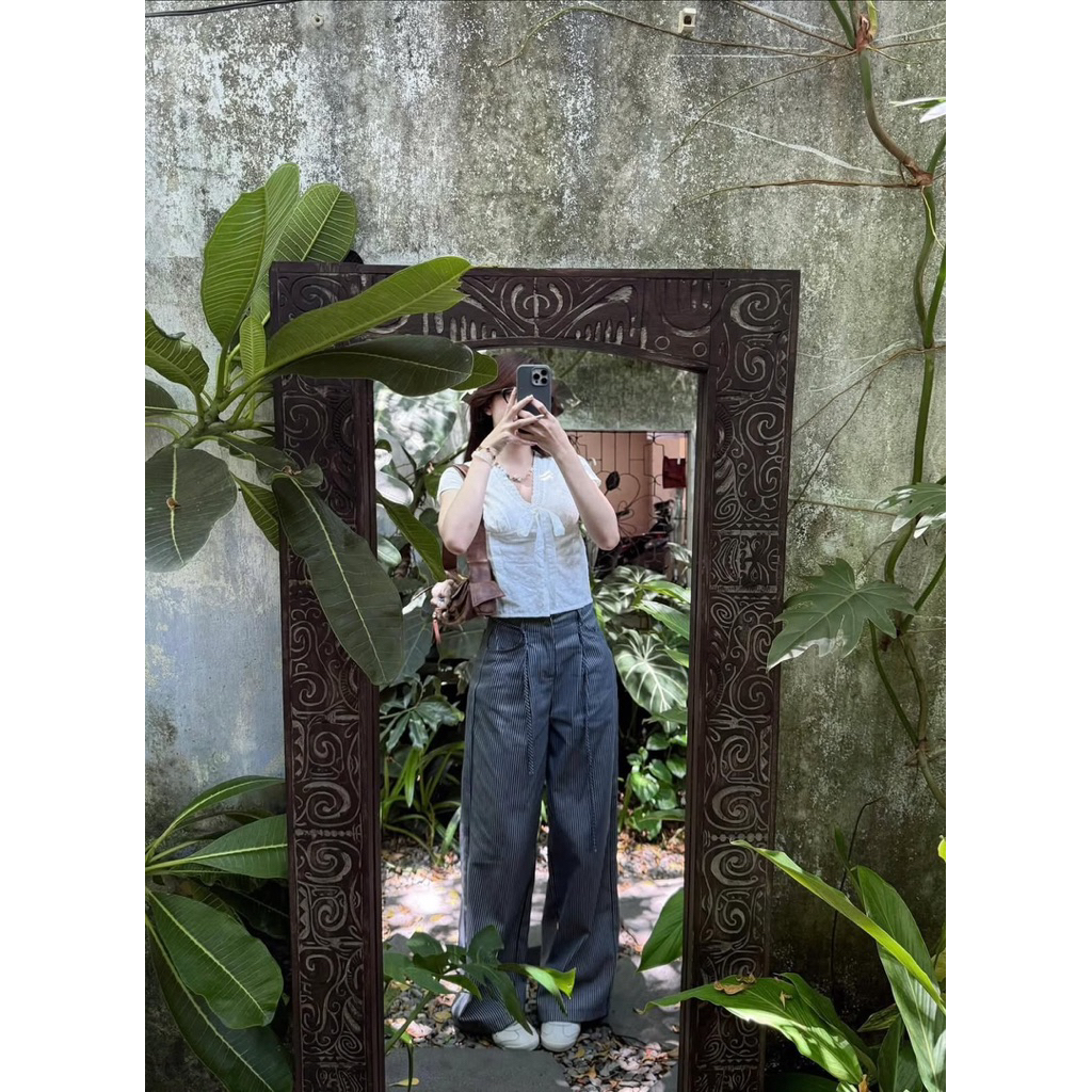 Áo kiểu nữ ren xô boil dáng ôm nữ cổ V thắt nơ ngực tay hến CHEALIN TOP | BigBuy360 - bigbuy360.vn