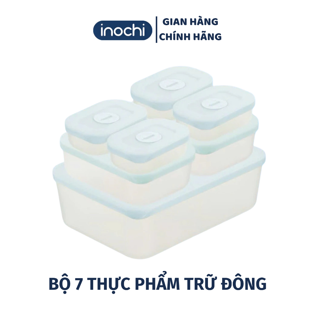  Bộ 7 hộp nhựa đựng thực phẩm trữ đông inochi hộp đựng đồ ăn chữ nhật Hokkaido  4 hộp 290ml -2 hộp 900ml -1 hộp 3600ml  