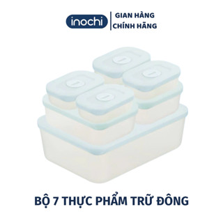 Bộ 7 hộp nhựa đựng thực phẩm trữ đông inochi, hộp đựng đồ ăn chữ nhật Hokkaido (4 hộp 290ml -2 hộp 900ml -1 hộp 3600ml)
