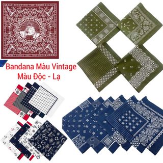 Khăn bandana đội đầu quấn áo yếm cao cấp màu xanh coban, Xanh lá,  Đen vintage độc đáo (Song An Eco)