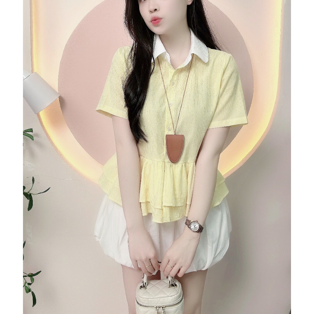Áo sơ mi kẻ sọc cọc tay nữ dáng babydoll xinh xắn trẻ trung  LAMO- B1415 | BigBuy360 - bigbuy360.vn