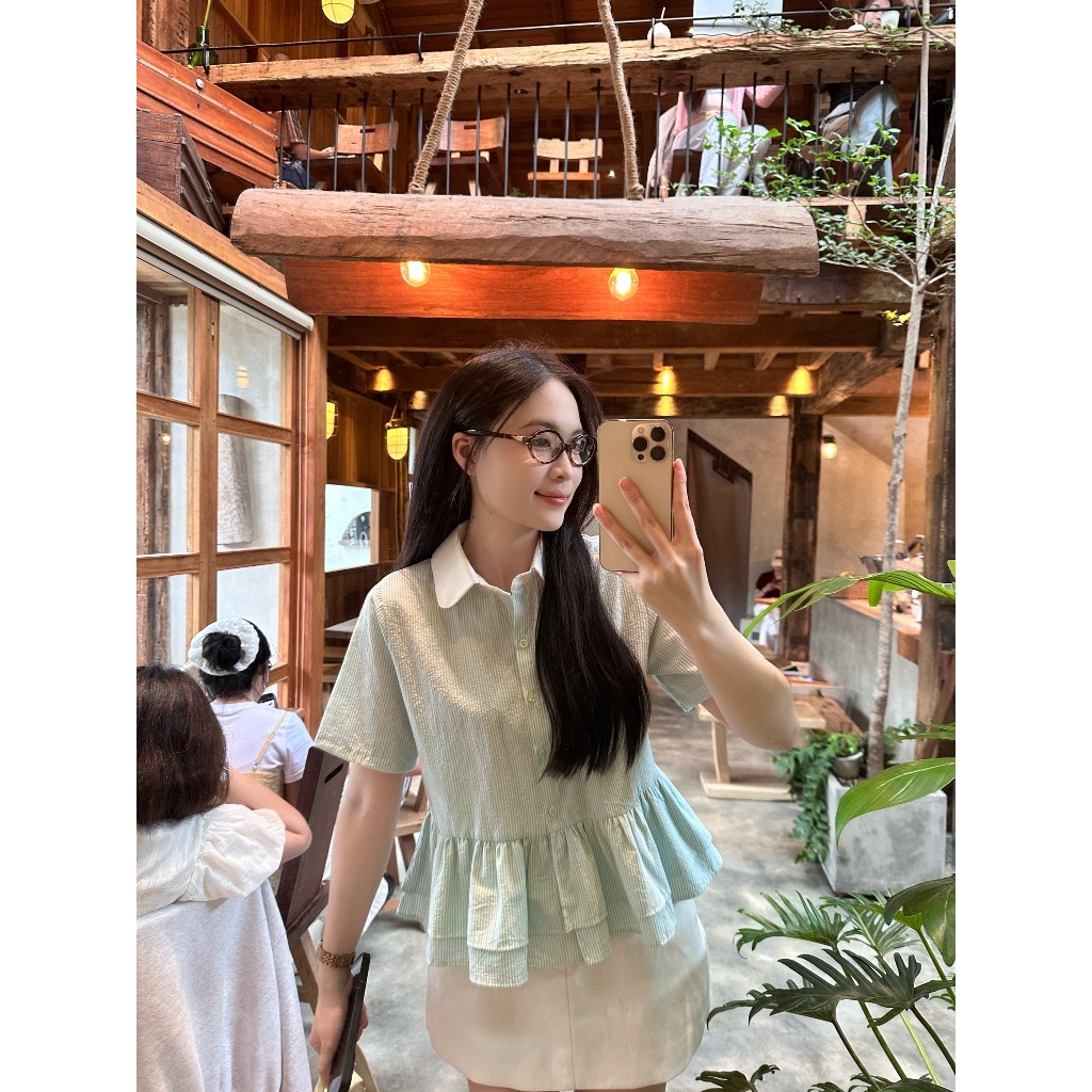 Áo sơ mi kẻ sọc cọc tay nữ dáng babydoll xinh xắn trẻ trung  LAMO- B1415 | BigBuy360 - bigbuy360.vn