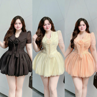 BIGSIZETIX D47 Đầm dự tiệc tiểu thư thiết kế tùng bí đính hoa ngực xinh xắn 50-90kg