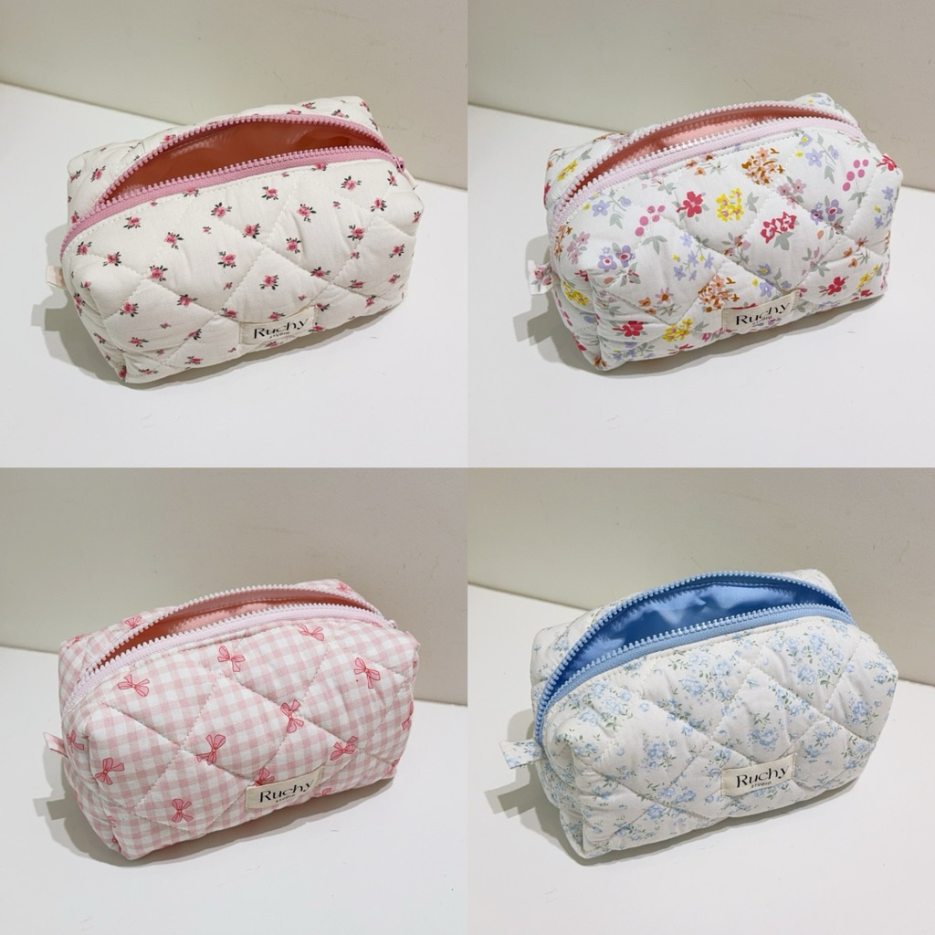  Pouch Chần Bông Dày Nhiều Màu Túi Đựng Mỹ Phẩm Make Up Hộp Bút Viết Đồ Dùng Cá Nhân 