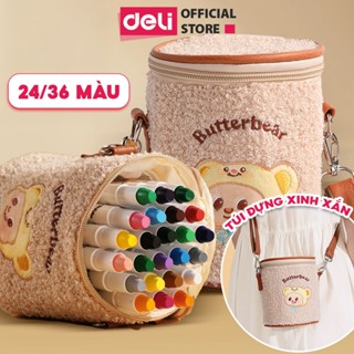  Bút Màu Sáp Butter Bear Deli Gấu Bơ Bộ 24 36 Màu Sáp Gốc Dầu Họa Tiết Đáng Yêu Tặng Kèm Túi Đựng Tiện Lợi Dễ Dàng Lau Sạ 