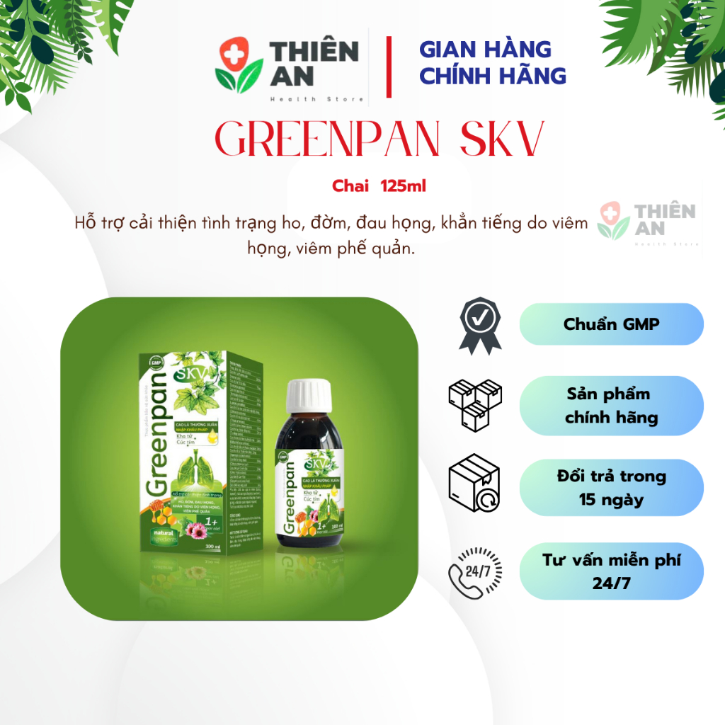 (CHÍNH HÃNG) GREENPAN SKV Hỗ trợ cải thiện tình trạng ho, đờm, đau họng, khẳn tiếng do viêm họng, vi