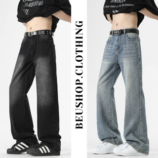  Quần Jean Nam Wash Retro Suông Ống Đứng Lưng Cao Quần Jean Nam Chất Jean Mềm 2 Màu Xanh Đen HOTTREND 