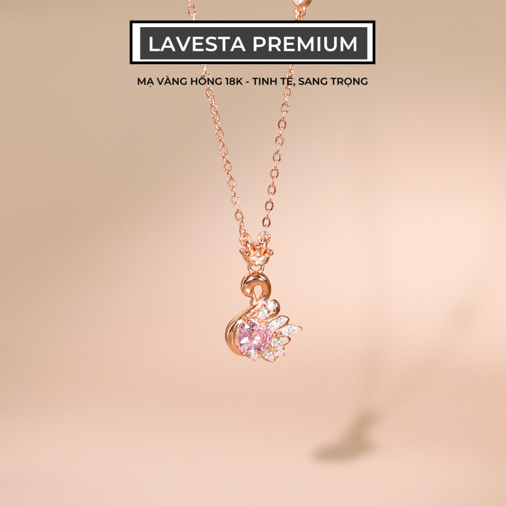 Dây chuyền bạc nữ mạ vàng hồng 18K cao cấp LAVESTA LAV142 Fiona thiết kế mặt thiên nga sang trọng, kiêu hãnh