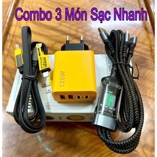 Combo Sạc Nhanh 3 Món Gồm : Củ Sạc Nhanh 120w , Cáp sạc Nhanh 4 đầu ( 4in1 ). Cáp Sạc 3 đầu 100w.